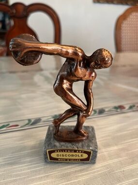 Discobolus Greek Bronze Sculpture on Marble Base 4.75” Discus Thrower Statue